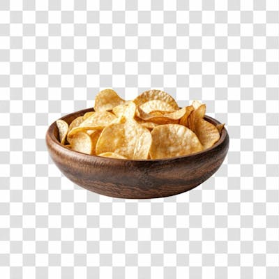 Imagem Ia Gamela De Madeira Com Batatra Chips Redonda Crocante E Com Fundo Transparente
