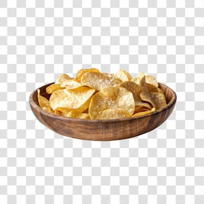 Imagem Ia Gamela De Madeira Com Batatra Chips Redonda Crocante E Com Fundo Transparente