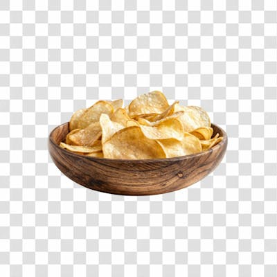 Imagem Ia Gamela De Madeira Com Batatra Chips Redonda Crocante E Com Fundo Transparente