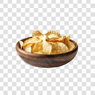 Imagem Ia Gamela De Madeira Com Batatra Chips Redonda Crocante E Com Fundo Transparente