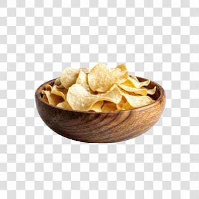 Imagem Ia Gamela De Madeira Com Batatra Chips Redonda Crocante E Com Fundo Transparente