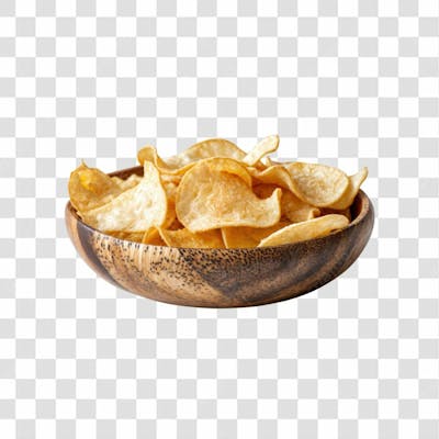 Imagem Ia Gamela De Madeira Com Batatra Chips Redonda Crocante E Com Fundo Transparente