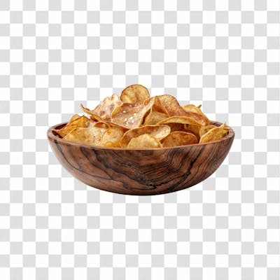 Imagem Ia Gamela De Madeira Com Batatra Chips Redonda Crocante E Com Fundo Transparente