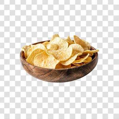 Imagem Ia Gamela De Madeira Com Batatra Chips Redonda Crocante E Com Fundo Transparente