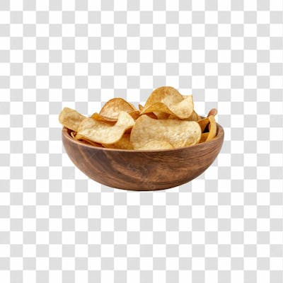 Imagem Ia Gamela De Madeira Com Batatra Chips Redonda Crocante E Com Fundo Transparente