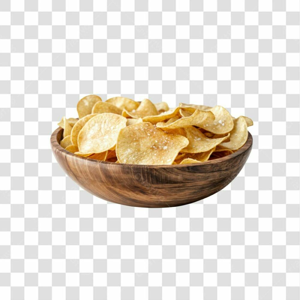 Imagem Ia Gamela De Madeira Com Batatra Chips Redonda Crocante E Com Fundo Transparente