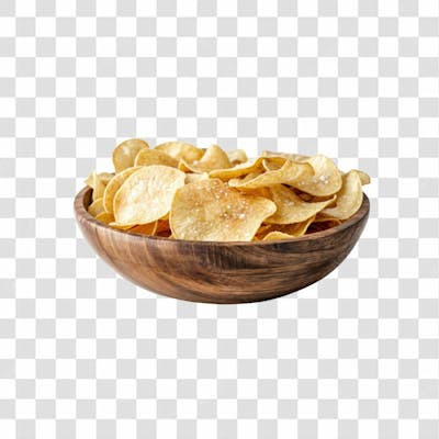 Imagem Ia Gamela De Madeira Com Batatra Chips Redonda Crocante E Com Fundo Transparente
