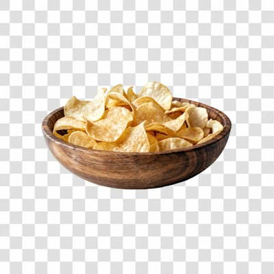 Imagem Ia Gamela De Madeira Com Batatra Chips Redonda Crocante E Com Fundo Transparente
