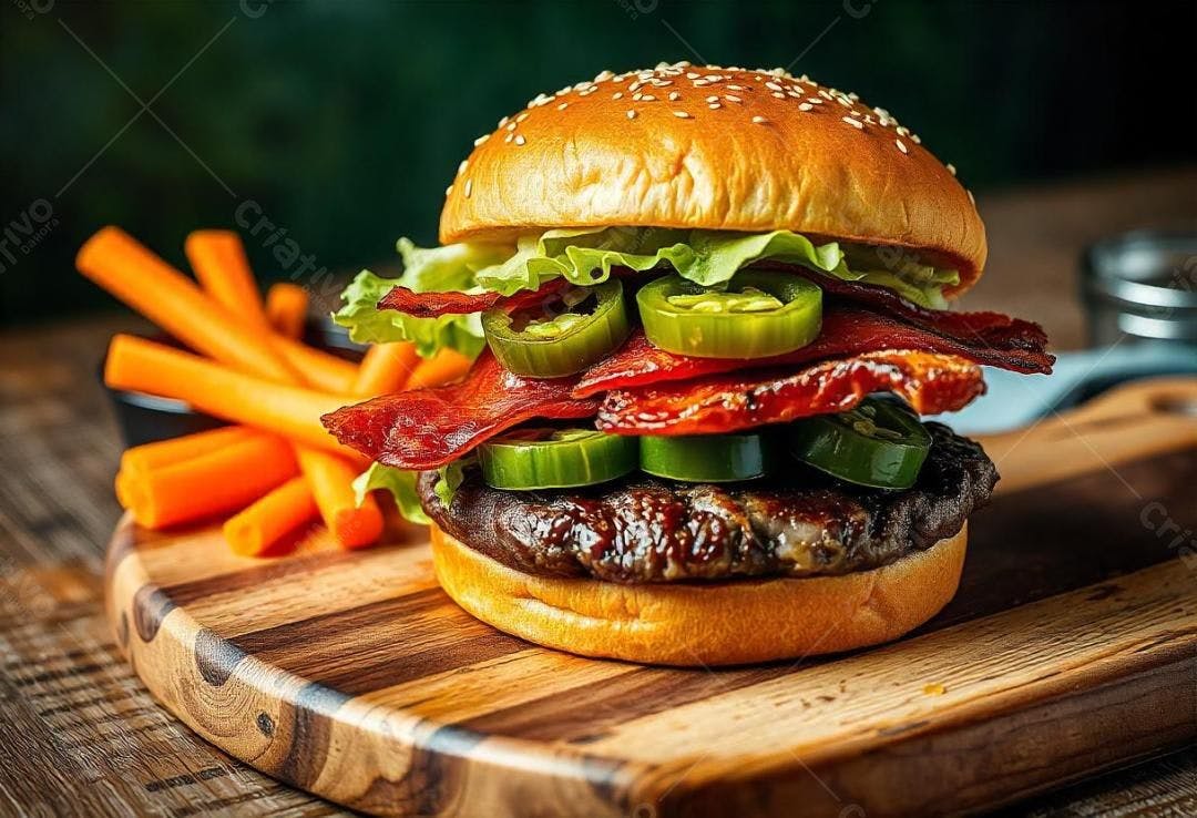 Hambúrguer gourmet com bacon e jalapeño