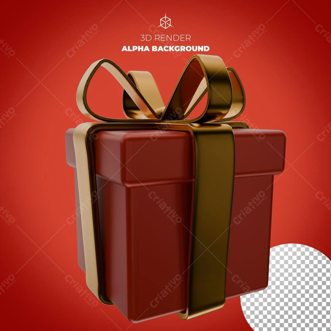 Selo 3D presente dourado e vermelho