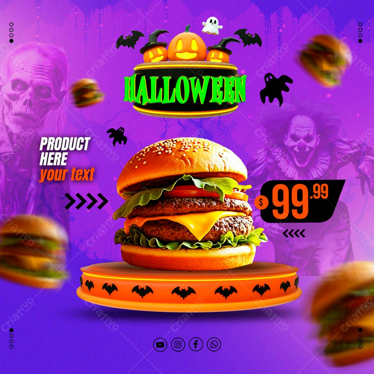 Flyer Halloween com Hambúrguer PSD Editável
