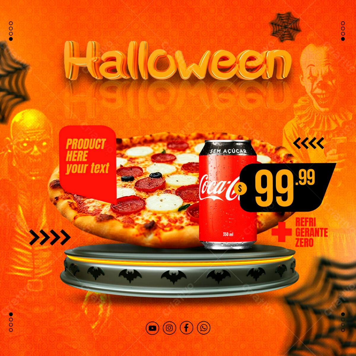 Flyer Halloween Pizza e Coca-Cola PSD Editável
