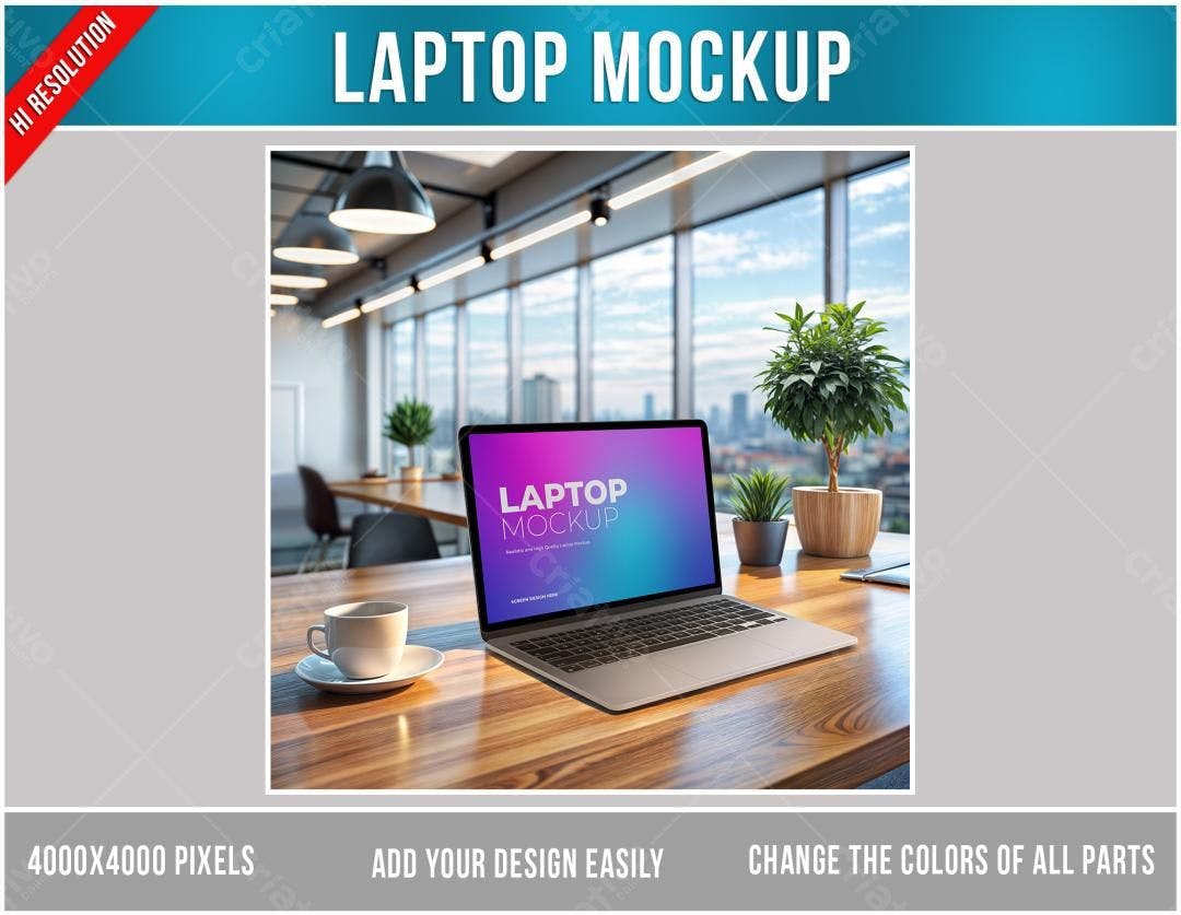Mockup Notebook Moderno em Ambiente de Escritório
