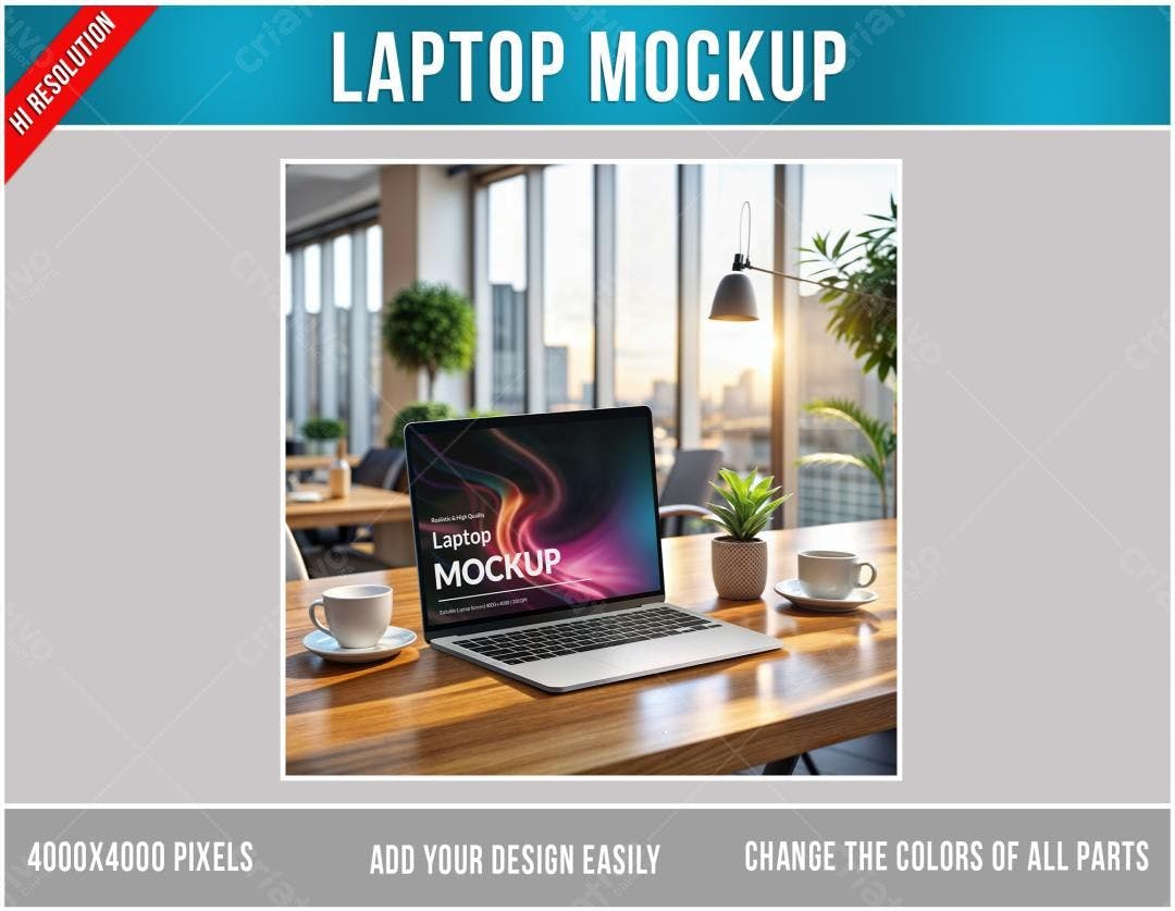 Mockup Notebook Moderno em Ambiente de Escritório