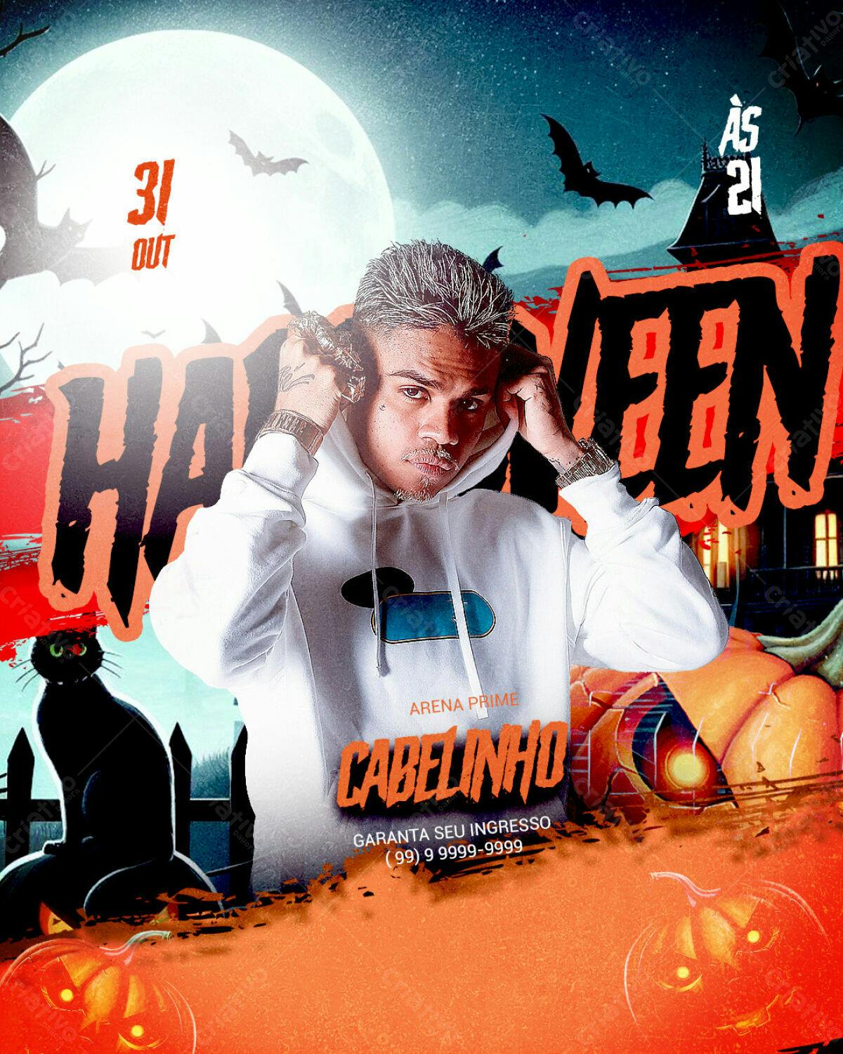 Flyer Festa de Halloween com Cabelinho PSD Editável