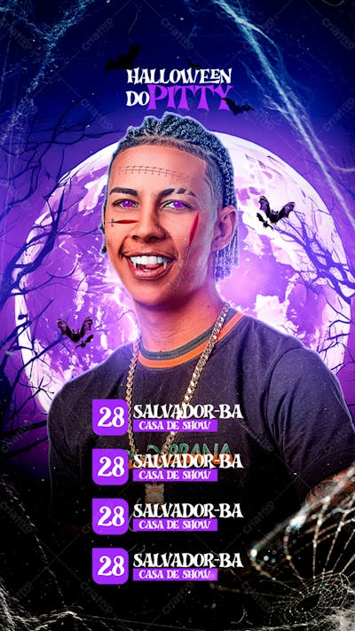 Flyer Agenda De Shows Halloween Do Pittybull Story Psd Editável