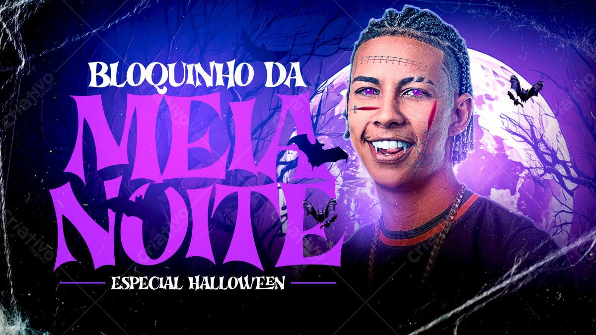 Flyer Halloween Bloquinho da Meia Noite PSD Editável