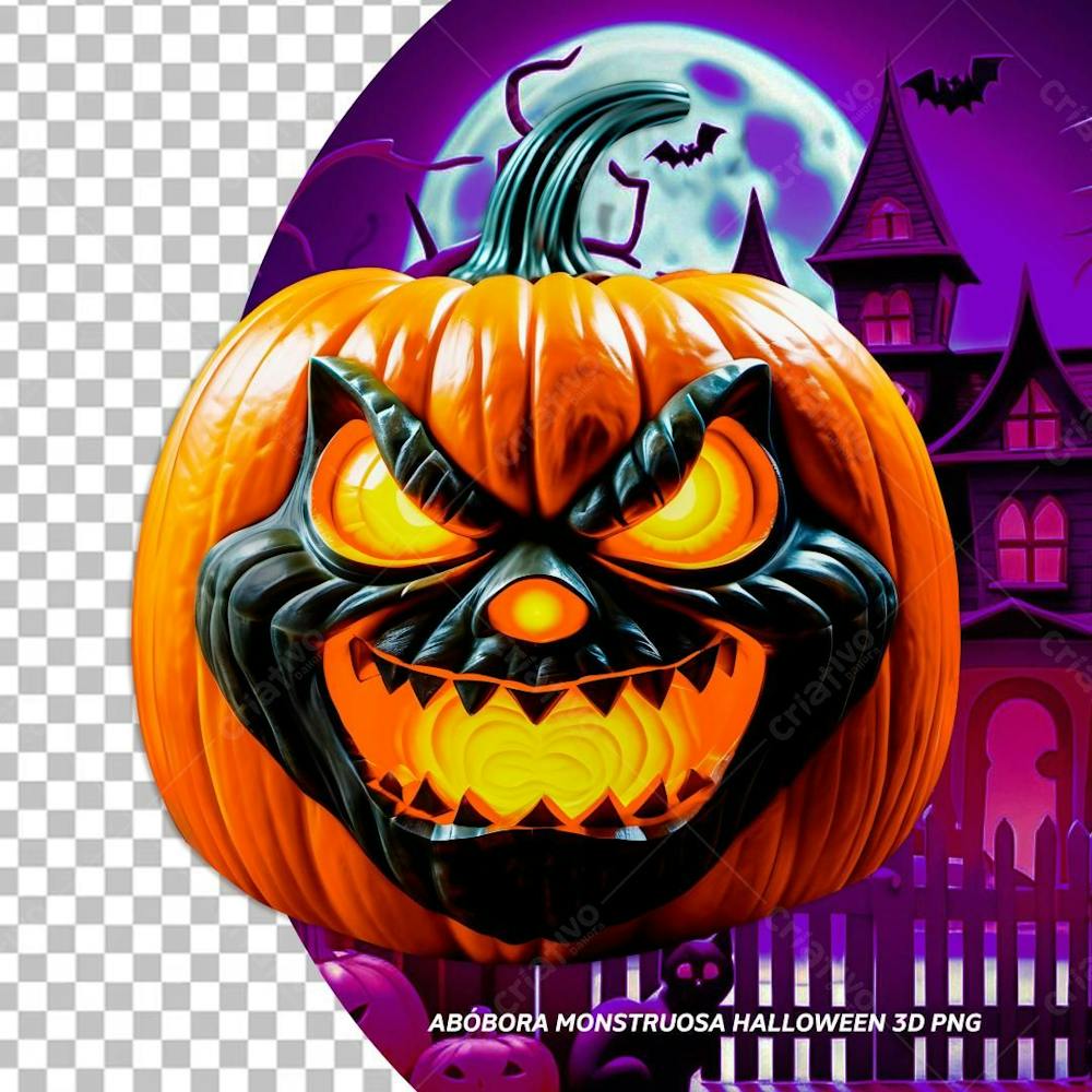 Abóbora Monstruosa Halloween 3D Png