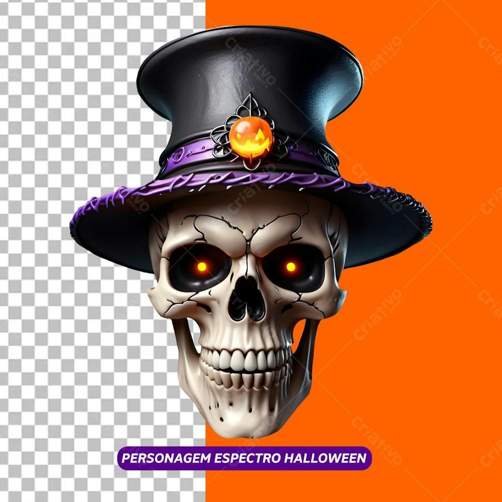 Personagem Espectro Caveira Halloween 3D Png