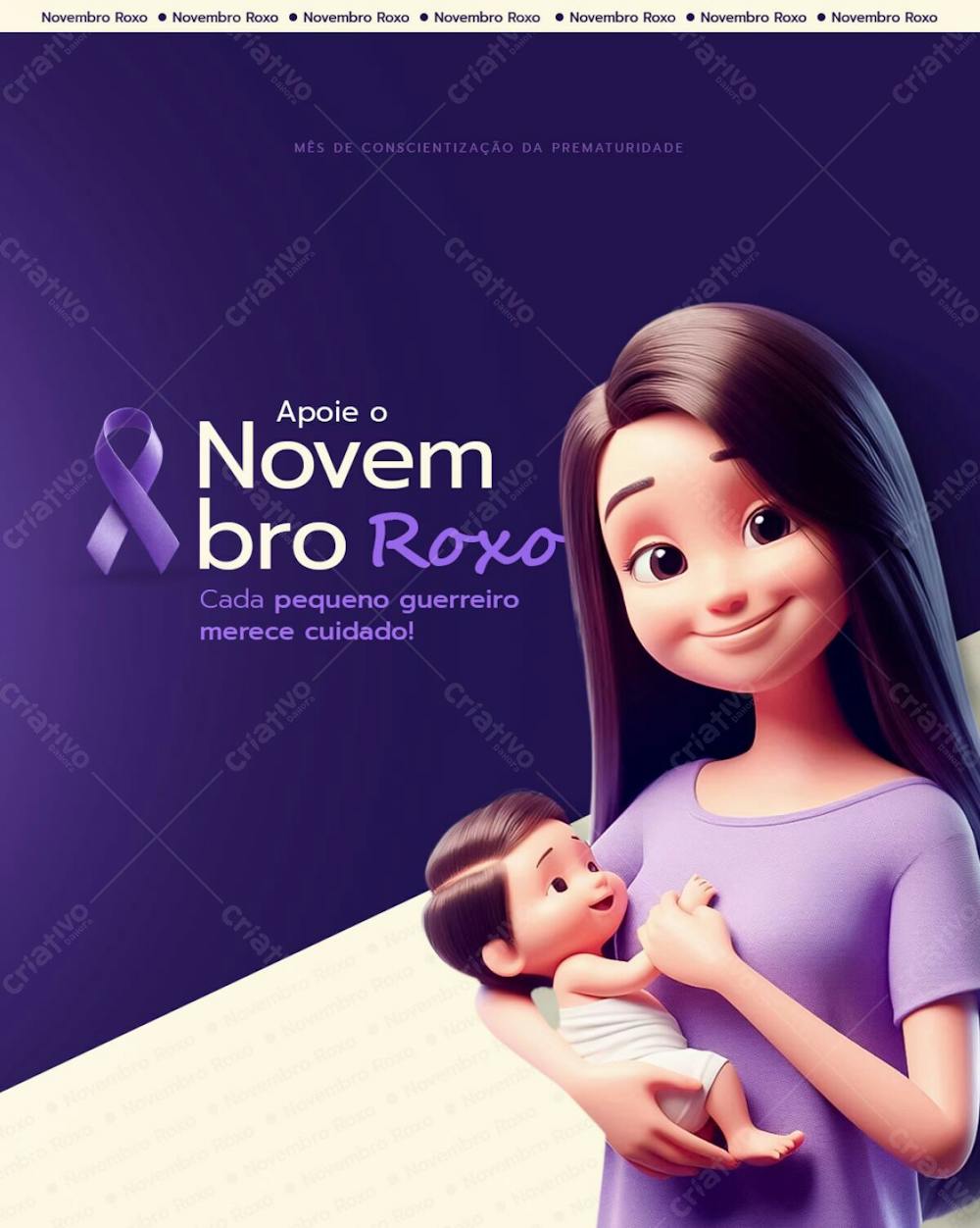 Apoie O Novembro Roxo, Cada Pequeno Guerreiro Merece Cuidado Psd Editável