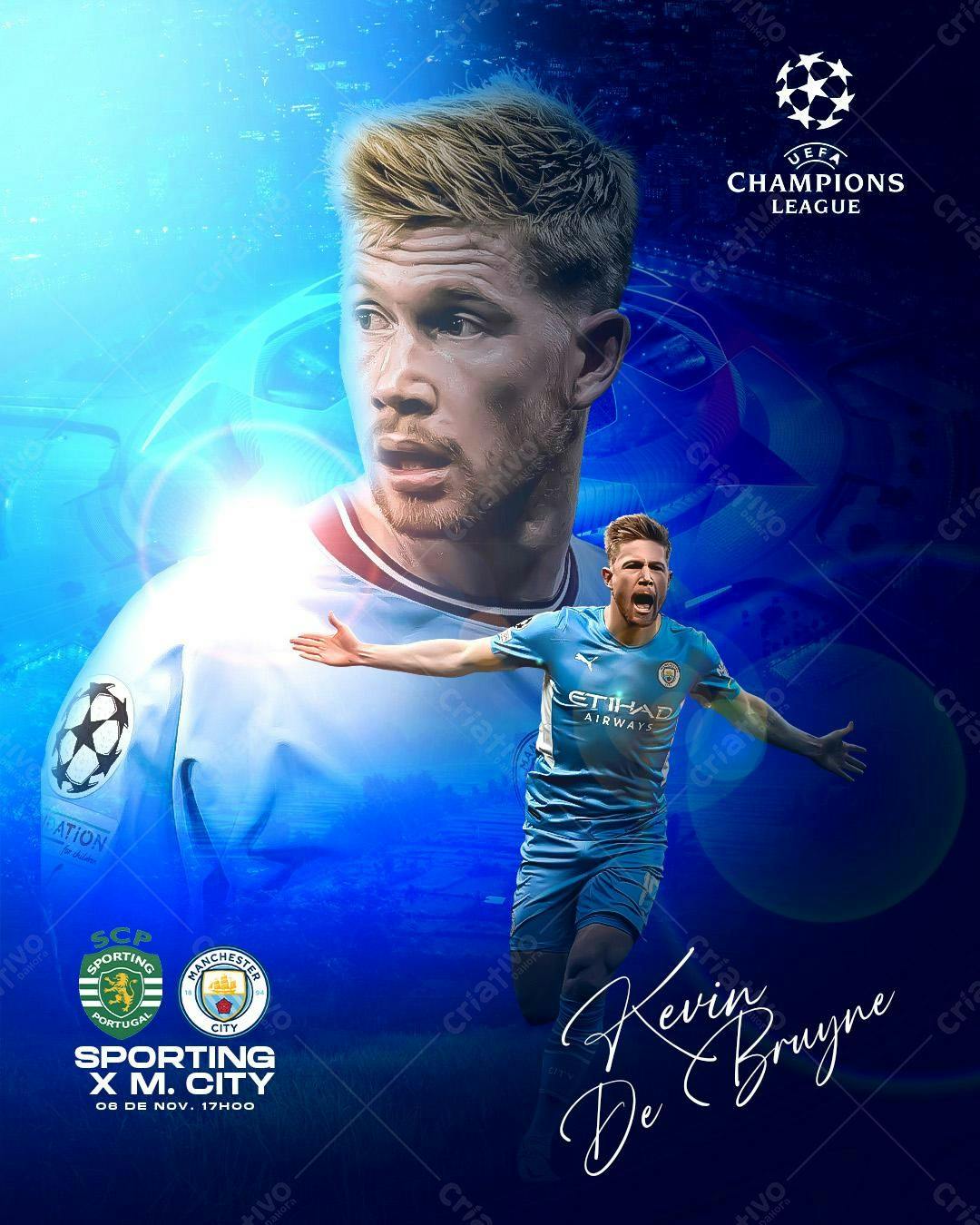 Poster Kevin De Bruyne Sporting x Man City PSD Editável