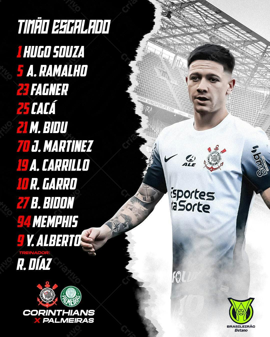 Post de Time Escalado Corinthians x Palmeiras PSD Editável