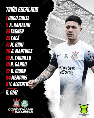 Flyer Futebol Corinthians Escalção Garro Feed Psd