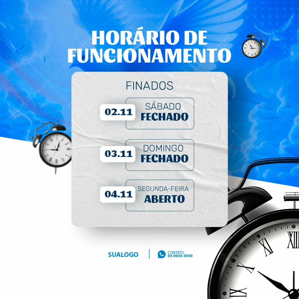 Postagem de Horário de Funcionamento Finados PSD Editável