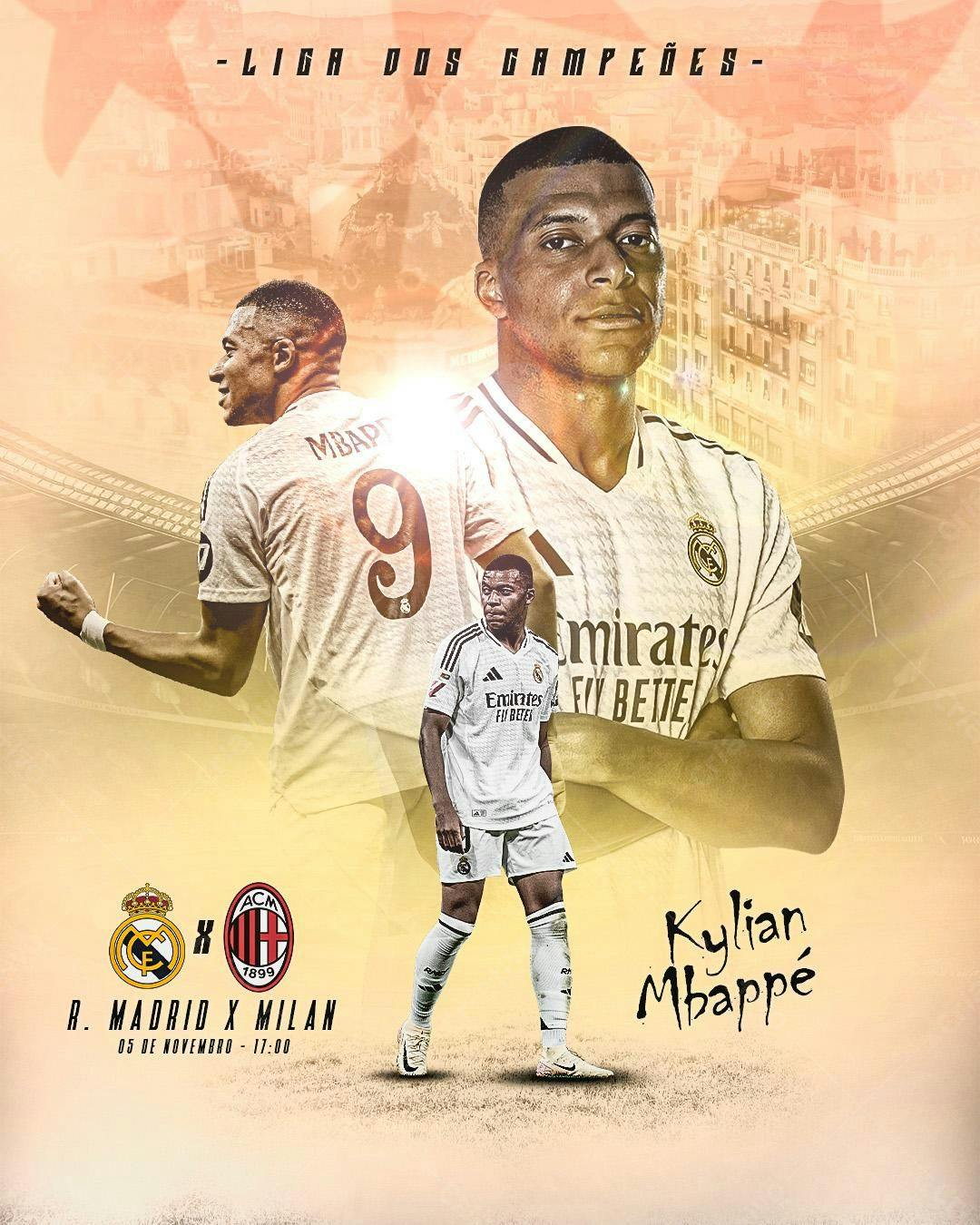 Poster Liga dos Campeões Kylian Mbappé PSD Editável