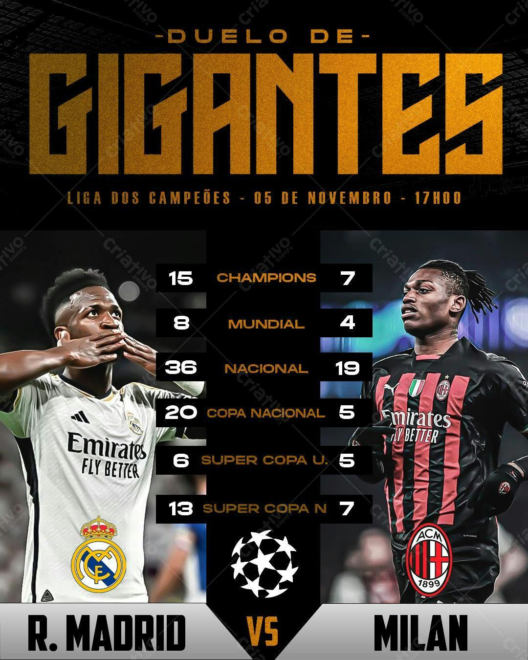Flyer para Jogo R.Madrid x Milan PSD Editável