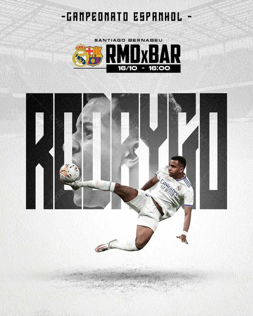 Flyer Futebol Rodrygo Real X Barcelona