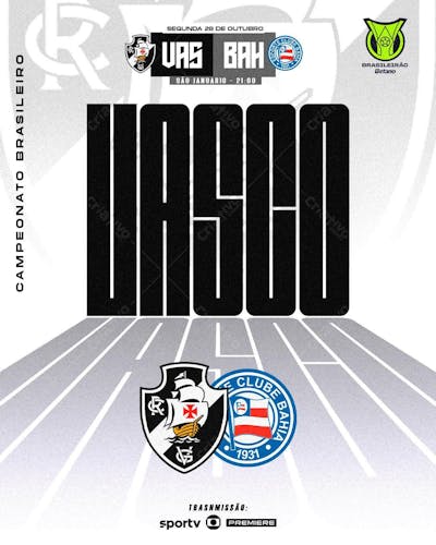 Flyer Futebol Vasco X Bahia Feed Psd