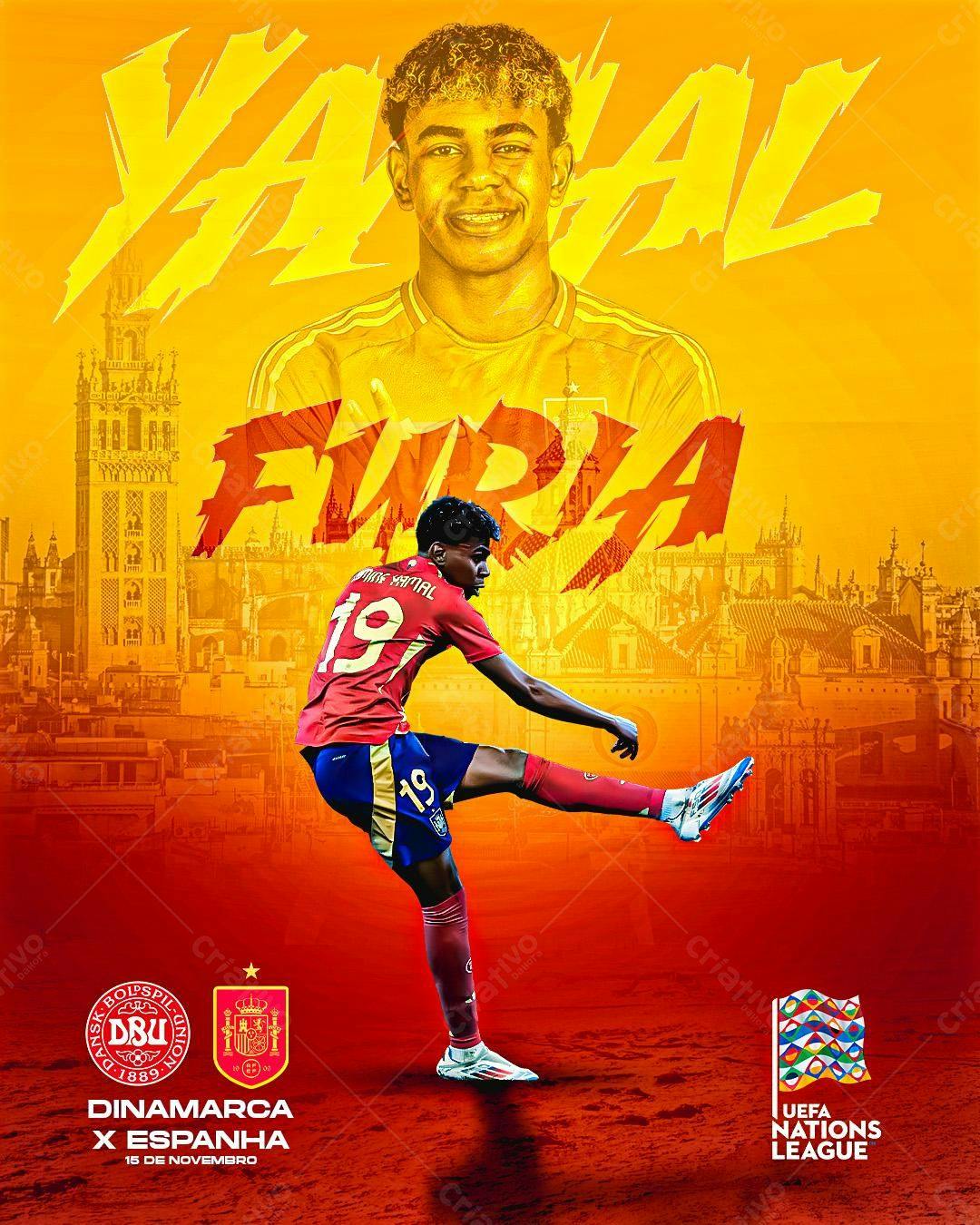 Poster UEFA Nations League Dinamarca x Espanha PSD Editável