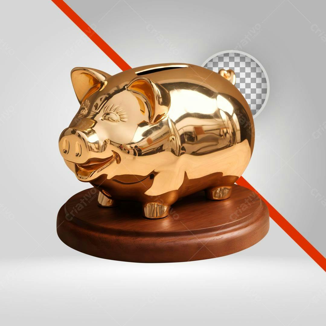 Icone Porquinho Dourado PNG com fundo transparente