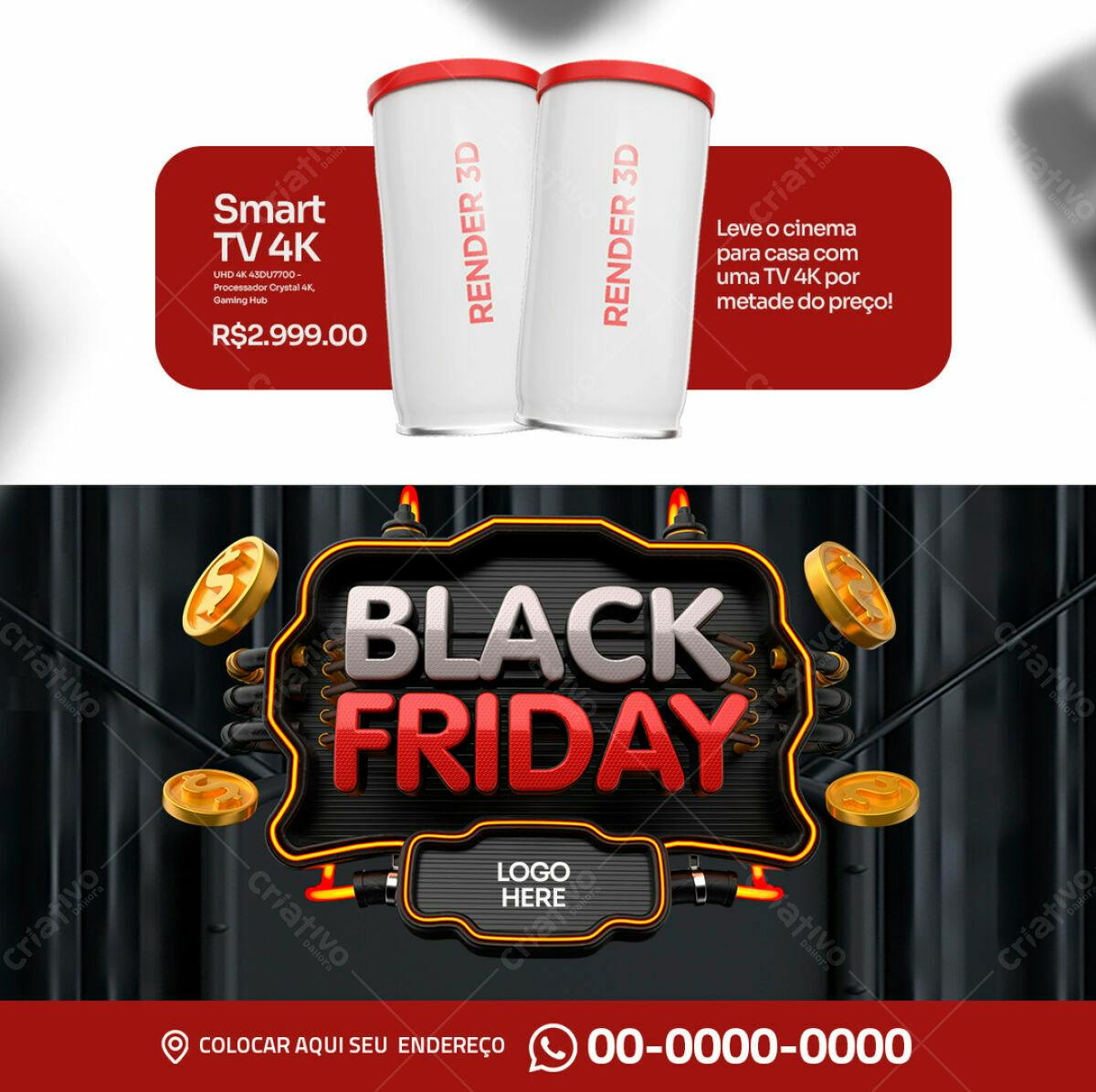 Banner Black Friday com Oferta de TV 4K PSD Editável