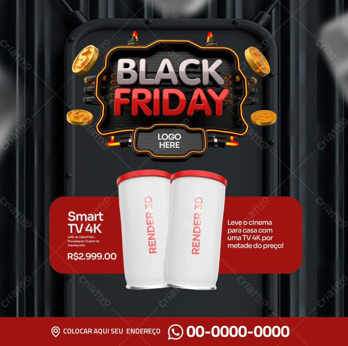 Flyer Black Friday com Smart TV 4K PSD Editável
