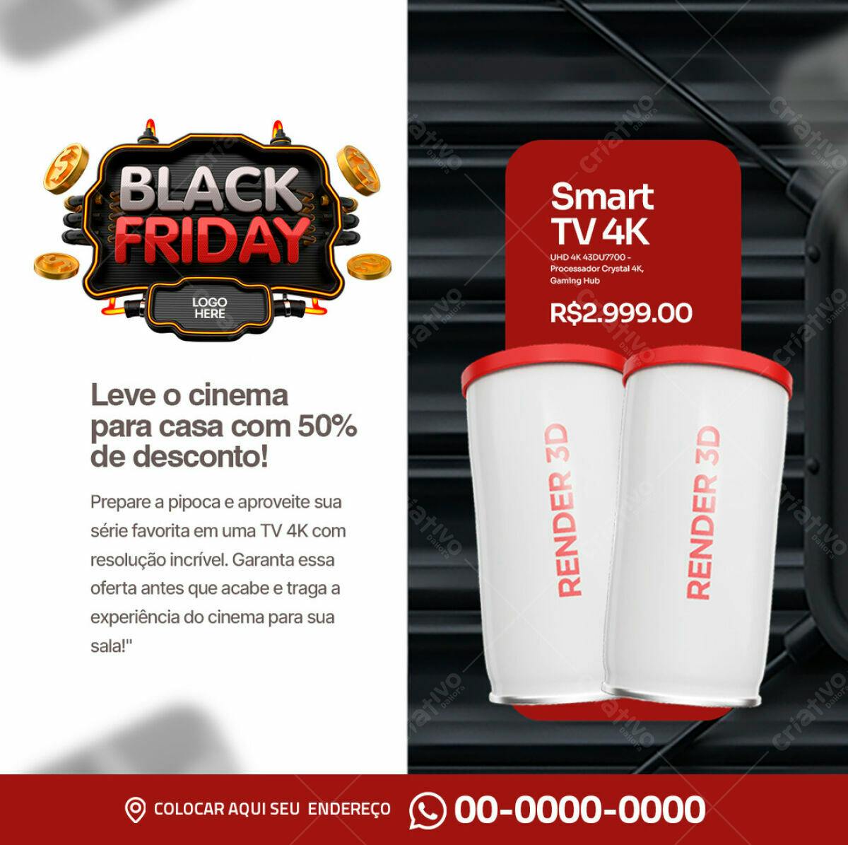 Flyer Black Friday com TV 4K PSD Editável