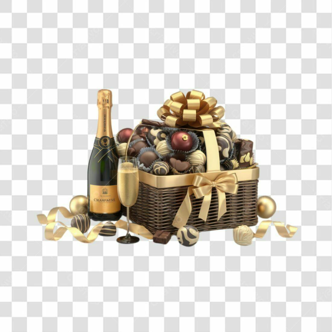 Cesta de Natal Chocolates Champagne PNG com fundo transparente