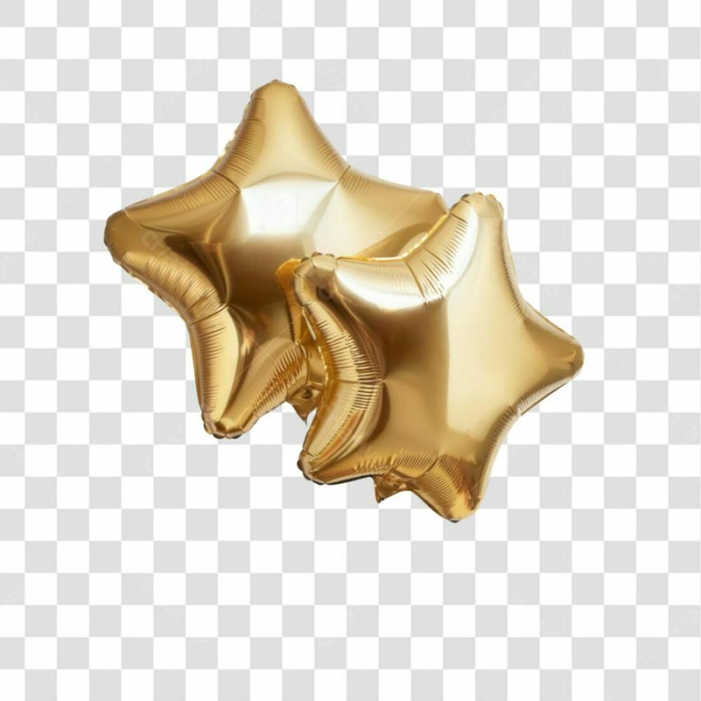 3D Render Balão Metalizado Estrela Dourado Elemento Ícone Psd Png