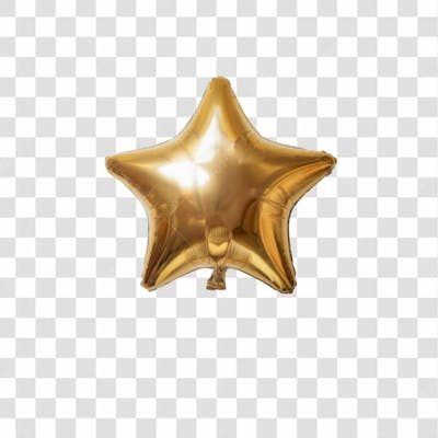 3D Render Balão Metalizado Estrela Dourado Elemento Ícone Psd Png