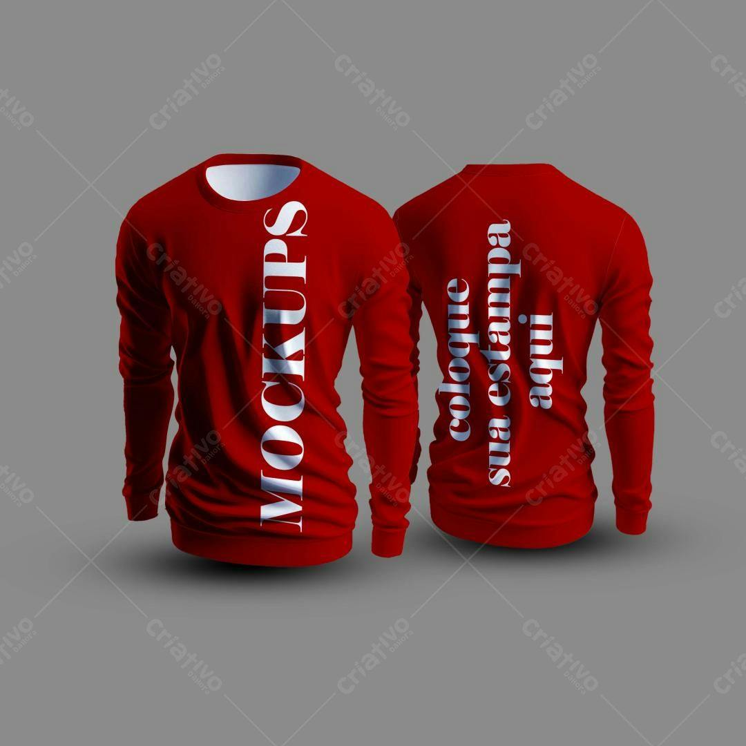 Mockup Camiseta Manga Longa Vermelha PSD Editável