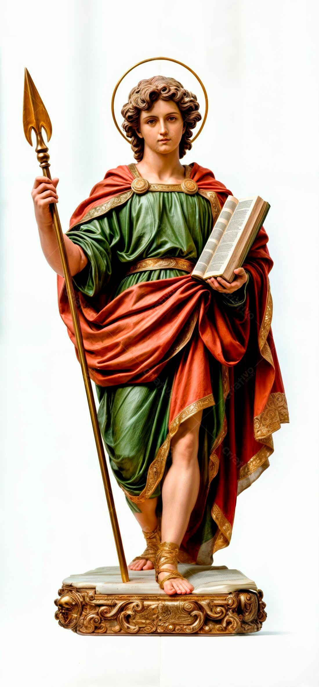 Estátua de Santo com lança e livro