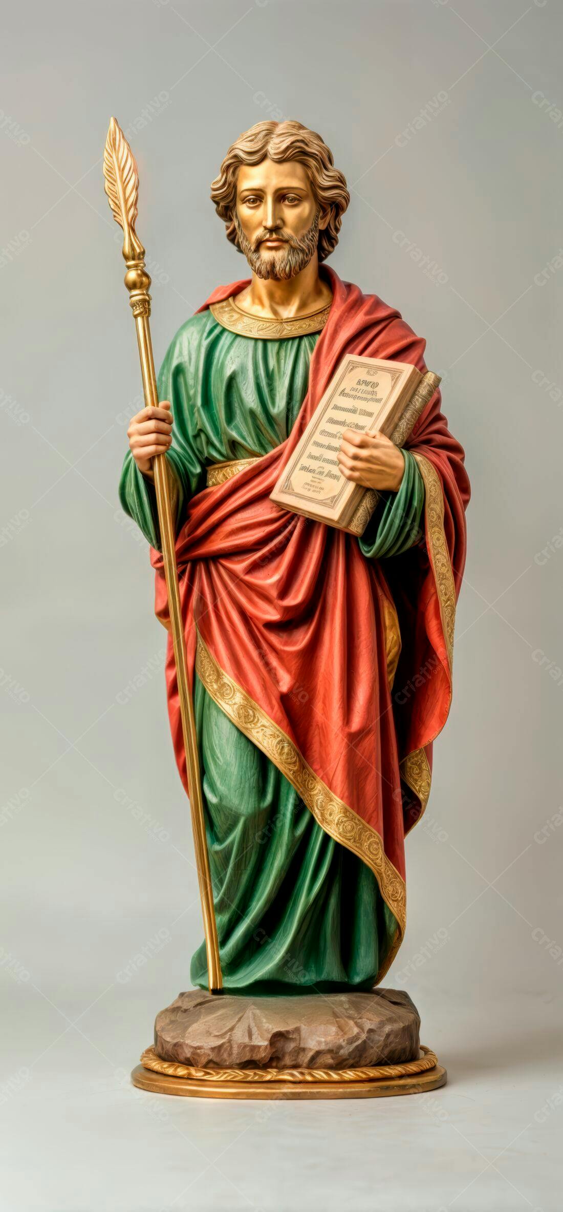Estátua de São Lucas verde e vermelho