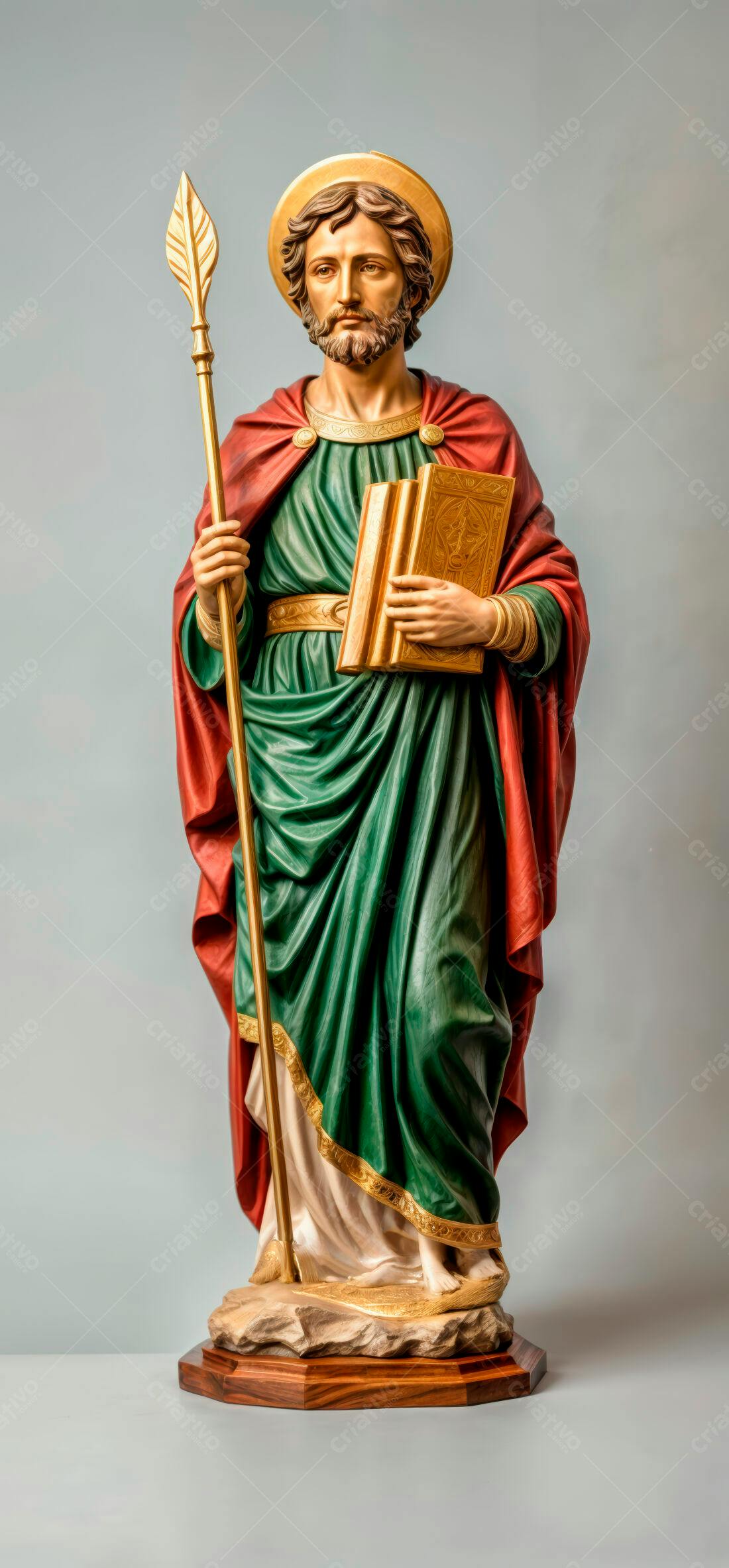 Estátua de São Mateus verde e vermelho