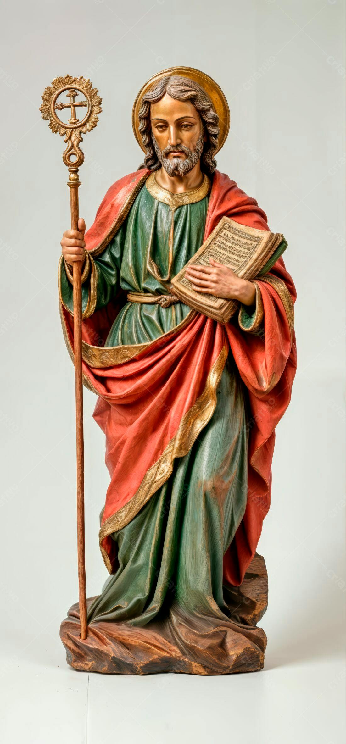 Estátua de São João Batista com cajado e livro