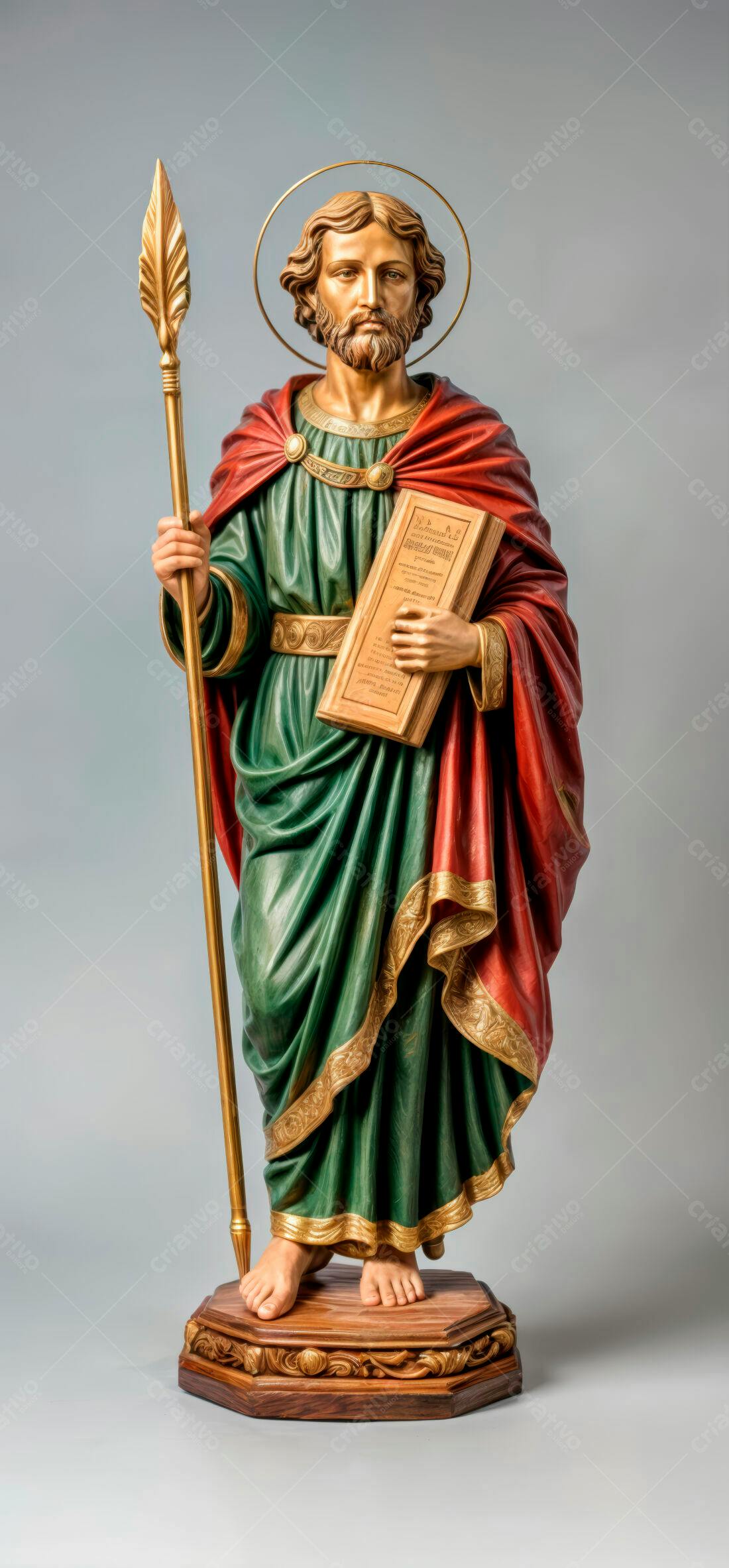 Estátua de São Mateus verde e vermelho
