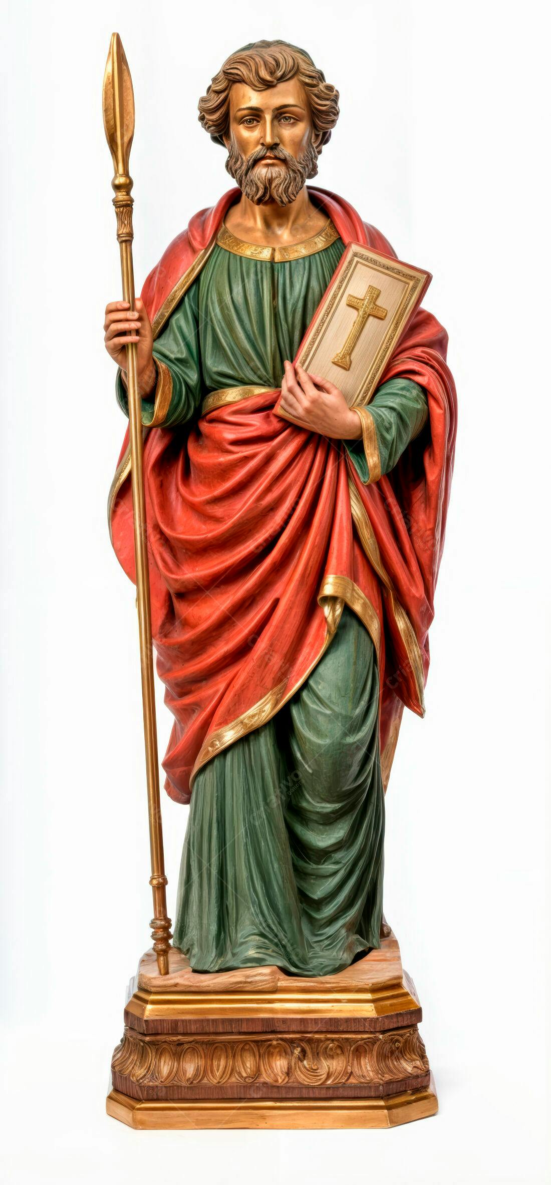 Estátua de São Mateus verde e vermelho