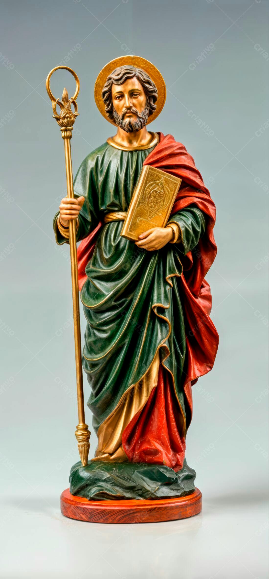Estátua de São Pedro com cajado e livro