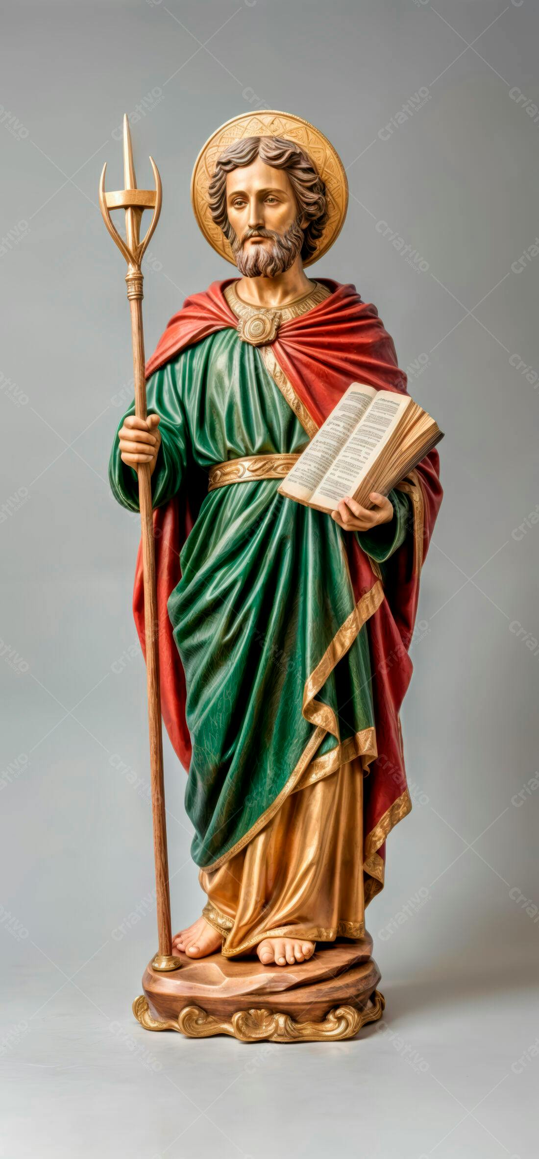 Estátua de São Pedro com livro e cajado