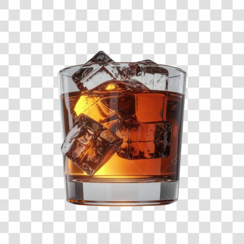 3D Render Copo De Whisky Drink Bebida Elemento Ícone Psd Png